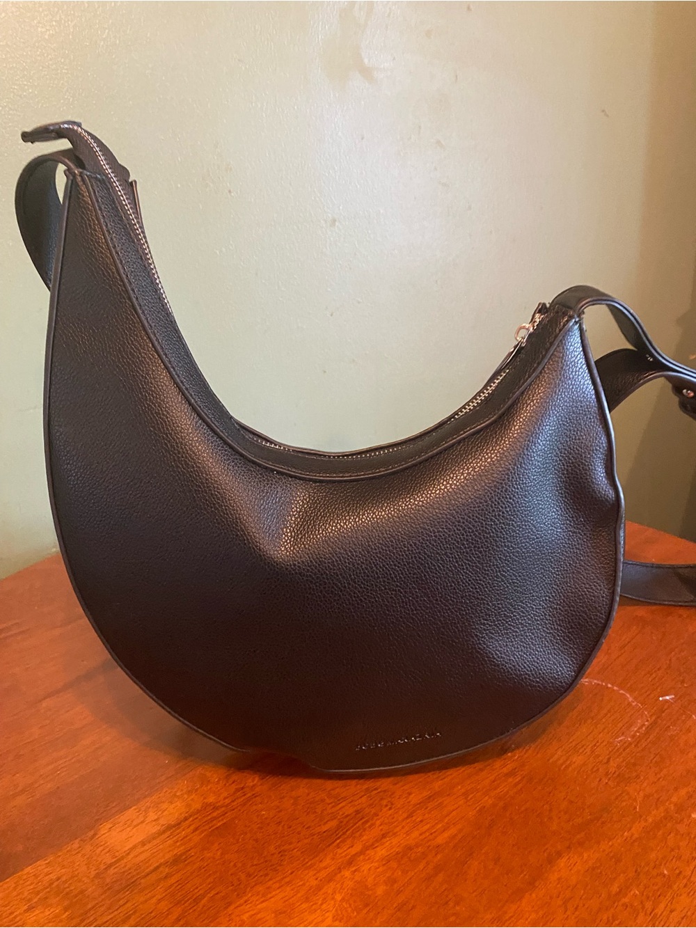 BCBGMaxAzria Black Crescent Leather Shoulder Bag